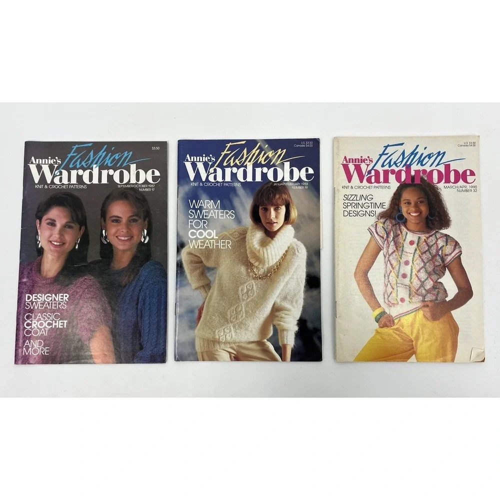 Annie's Fashion Wardrobe Knit & Crochet Magazine Lot of 3 1987 1988 1990